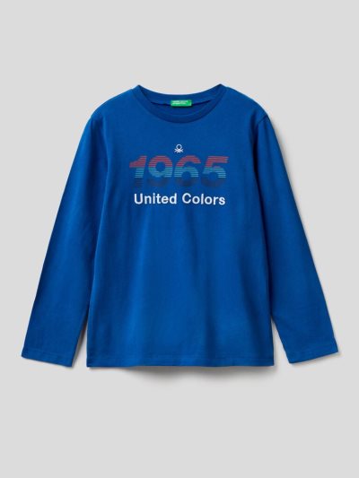 Bright Blue Kids' Benetton Warm 100% Organic Cotton Long Sleeve T-shirts | AU488561