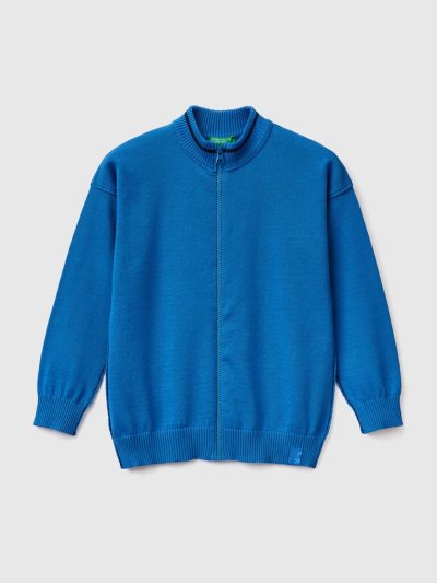 Bright Blue Kids' Benetton Zip-up Cotton Cardigan | AU514806