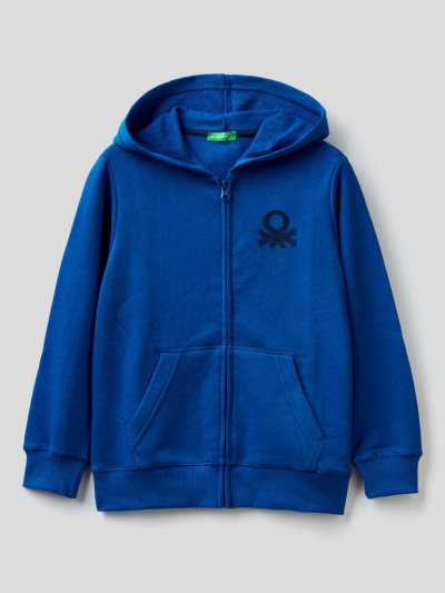 Bright Blue Kids' Benetton Zip-up Logo Print Hoodie | AU121717