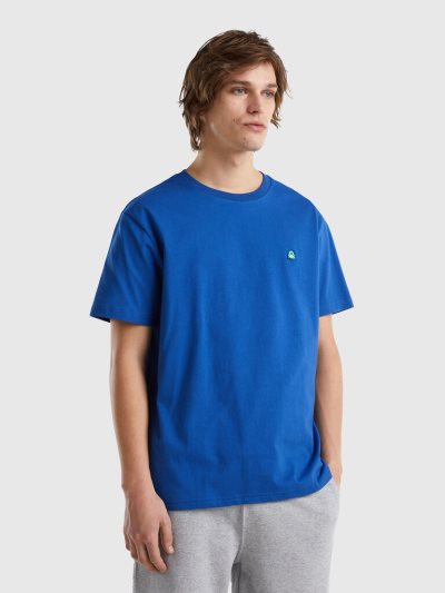 Bright Blue Men's Benetton 100% Organic Cotton Basic Short Sleeve T-shirts | AU810261