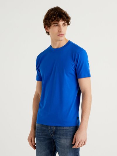 Bright Blue Men's Benetton Slim Fit Stretch Cotton Short Sleeve T-shirts | AU867877