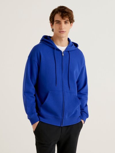 Bright Blue Men's Benetton Zip-up Cotton Hoodie | AU600357