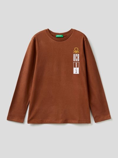 Brown Kids' Benetton Warm 100% Organic Cotton Long Sleeve T-shirts | AU228250