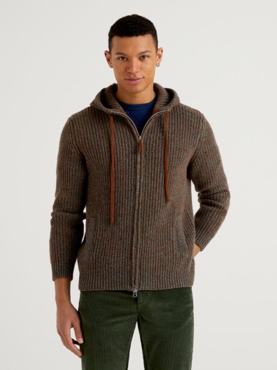 Brown Men's Benetton Hood Shetland Wool Crew Neck Sweaters | AU901803