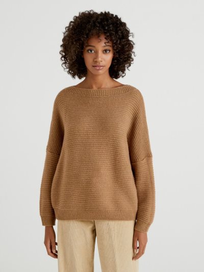 Brown Women's Benetton Boxy Fit Wool Blend Crew Neck Sweaters | AU117863