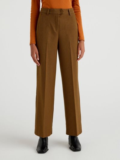 Brown Women's Benetton Flowy Wide Leg Trousers | AU179013