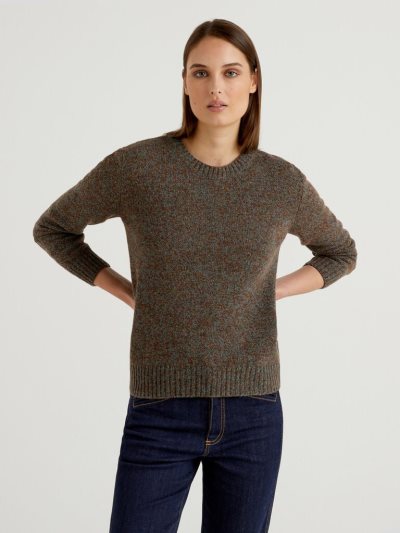 Brown Women's Benetton Pure Shetland Wool Crew Neck Sweaters | AU794650