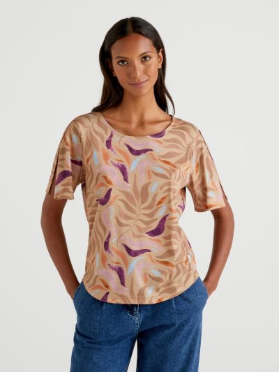 Brown Women's Benetton Short Sleeve Patterned T Shirts | AU037257