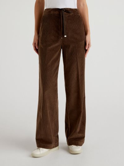 Brown Women's Benetton Wide Velvet Trousers | AU656297