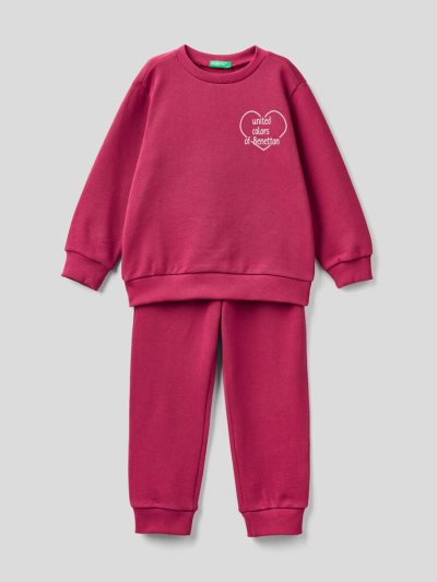 Burgundy Kids' Benetton 100% Organic Cotton Sweat Tracksuits | AU730004