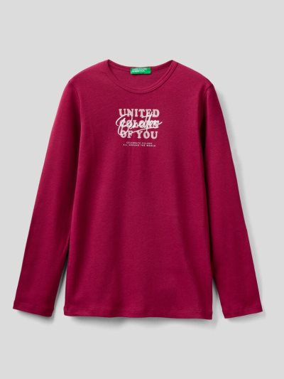 Burgundy Kids' Benetton Long Sleeve Glitter Print T Shirts | AU172713