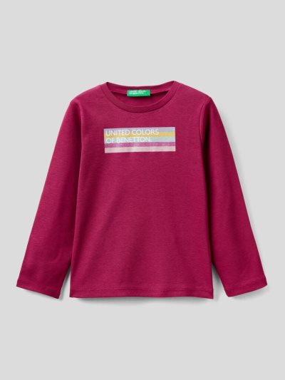 Burgundy Kids' Benetton Long Sleeve Organic Cotton T Shirts | AU588992