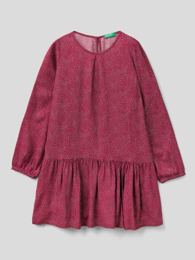 Burgundy Kids' Benetton Patterned Sustainable Viscose Dress | AU921301