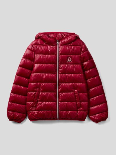 Burgundy Kids' Benetton Puffer Hood Light Jackets | AU045149