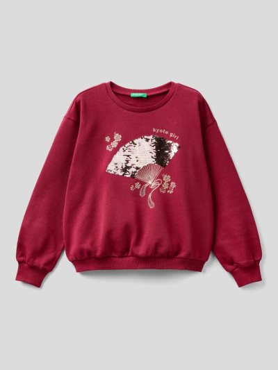 Burgundy Kids' Benetton Reversible Sequins Sweatshirt | AU462292