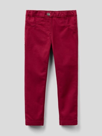 Burgundy Kids' Benetton Stretch Cotton Blend Trousers | AU275580