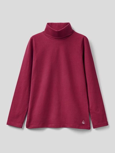 Burgundy Kids' Benetton Stretch High Neck Long Sleeve T-shirts | AU560123