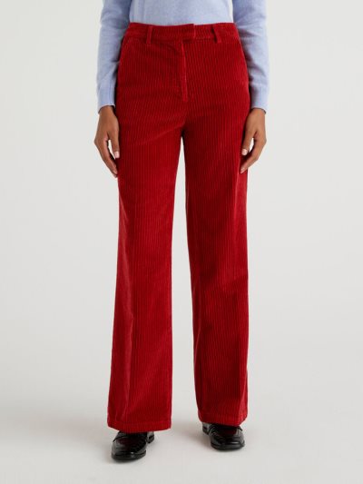 Burgundy Women's Benetton Velvet Wide Leg Trousers | AU541193