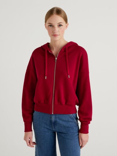 Burgundy Women's Benetton Zip-up Hoodie | AU613653