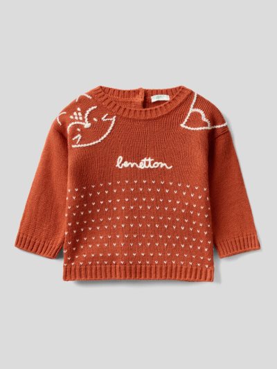 Burnt Kids' Benetton Jacquard Embroidery Sweaters | AU918218