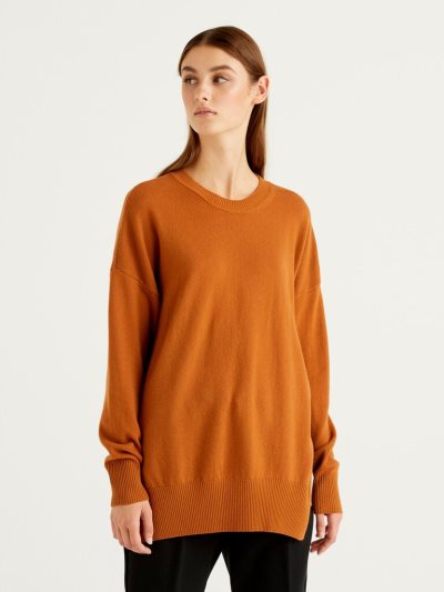 Burnt Women's Benetton Oversized Slits Sweaters | AU153549