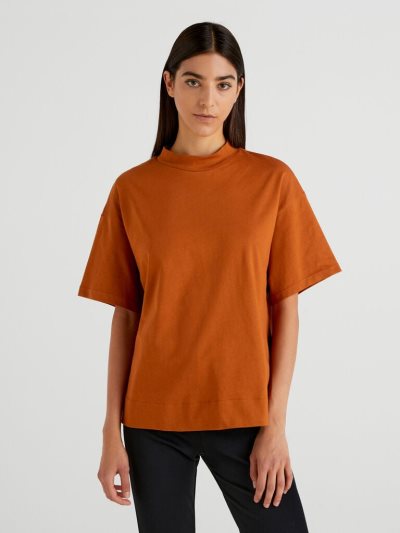 Burnt Women's Benetton Standing Neck Short Sleeve T-shirts | AU497746