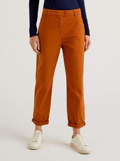 Burnt Women's Benetton Stretch Cotton Chino Trousers | AU902534