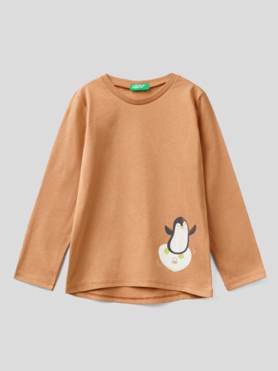 Camel Kids' Benetton Watercolor Print Long Sleeve T-shirts | AU713470