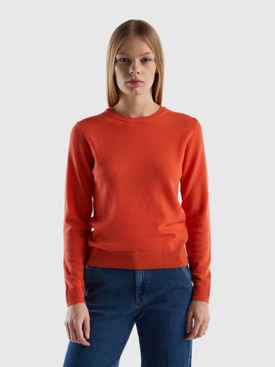 Coral Women's Benetton Crew Neck Pure Merino Wool Sweaters | AU018403