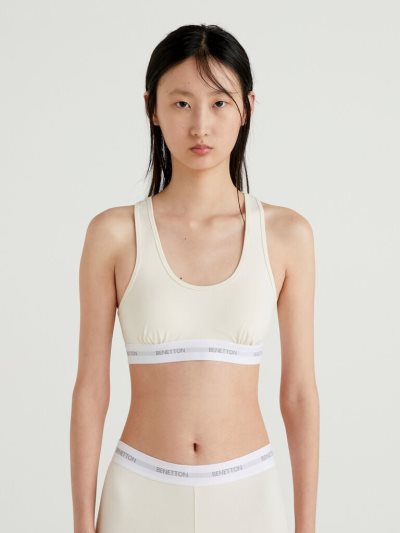 Cream White Women's Benetton Stretch Organic Cotton Bras | AU175252