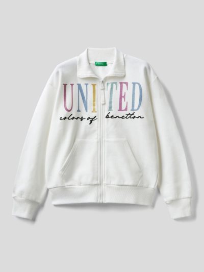 Creamy White Kids' Benetton 100% Cotton Zip Sweatshirt | AU352698