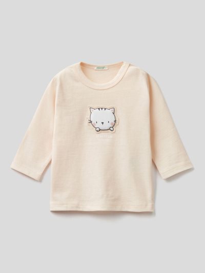 Creamy White Kids' Benetton 100% Organic Cotton Patch T Shirts | AU060632