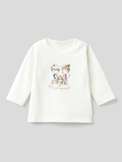 Creamy White Kids' Benetton 100% Organic Cotton Print T Shirts | AU843381