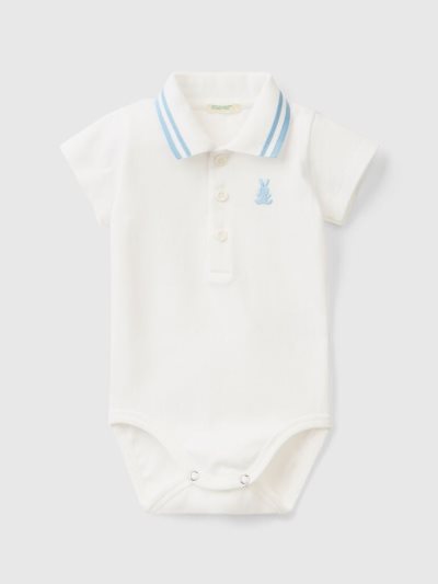 Creamy White Kids' Benetton Bodysuit Organic Cotton Polo Shirts | AU928324