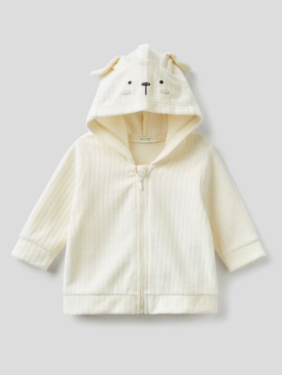 Creamy White Kids' Benetton Chenille Hood Sweatshirt | AU988787