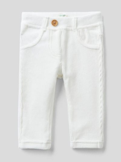 Creamy White Kids' Benetton Chenille Stretch Trousers | AU713213