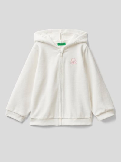 Creamy White Kids' Benetton Chenille Zip Hood Hoodie | AU908413