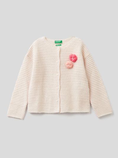 Creamy White Kids' Benetton Flower Patch Cardigan | AU252810