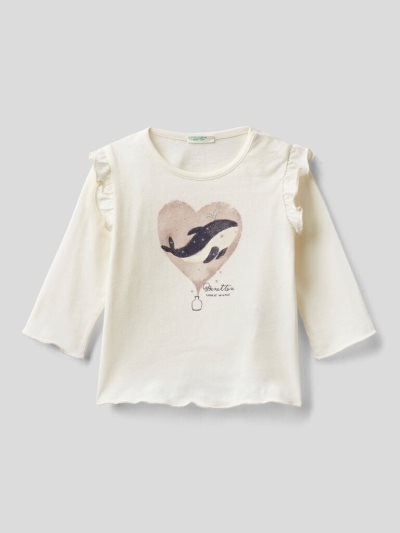 Creamy White Kids' Benetton Glitter Print T Shirts | AU216121