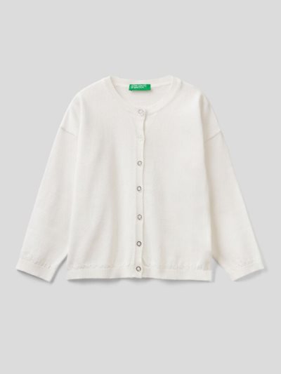 Creamy White Kids' Benetton Glittery Buttons Cardigan | AU918403