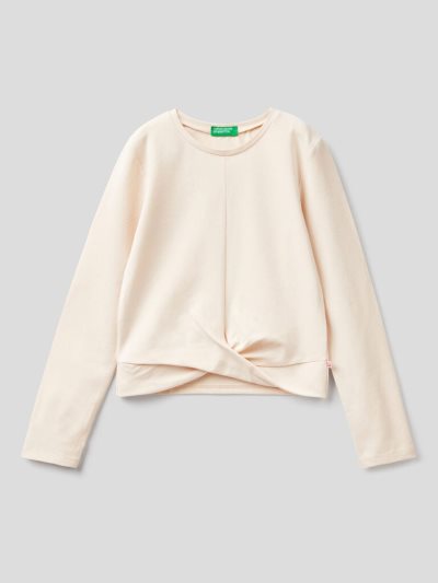 Creamy White Kids' Benetton Knot Long Sleeve T-shirts | AU886676