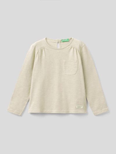 Creamy White Kids' Benetton Long Sleeve Organic Cotton T Shirts | AU107426