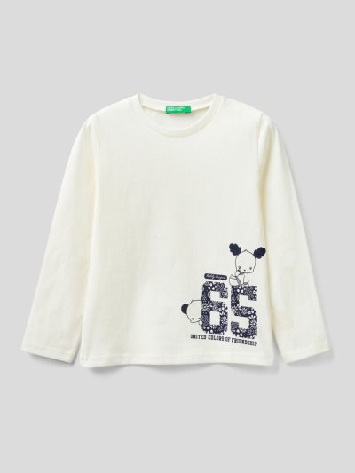 Creamy White Kids' Benetton Long Sleeve 100% Cotton T Shirts | AU582349