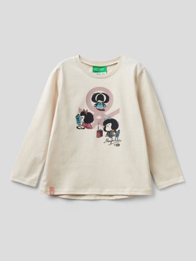 Creamy White Kids' Benetton Long Sleeve "Mafalda" T Shirts | AU640747