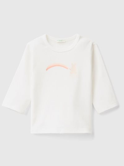 Creamy White Kids' Benetton Long Sleeve 100% Organic Cotton T Shirts | AU962727