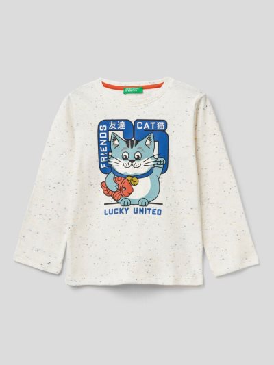 Creamy White Kids' Benetton Multicolored Print Long Sleeve T-shirts | AU512030