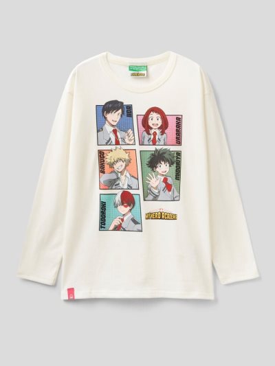 Creamy White Kids' Benetton My Hero Academia Warm Cotton Long Sleeve T-shirts | AU503783