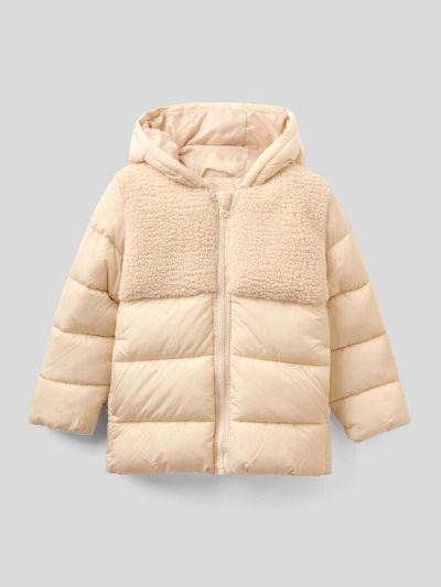 Creamy White Kids' Benetton Nylon And Fur Padded Jackets | AU532401