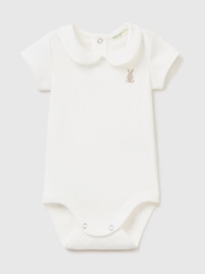 Creamy White Kids' Benetton Onesie Collar Organic Cotton Outfit | AU097628