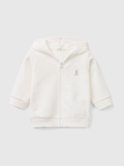 Creamy White Kids' Benetton Organic Cotton Hooded Sweatshirt | AU011240